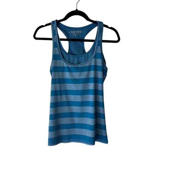 Soybu Blue‎ Striped Racerback Tank Top Size M Workout Activewear Stretch - Picture 1 of 7